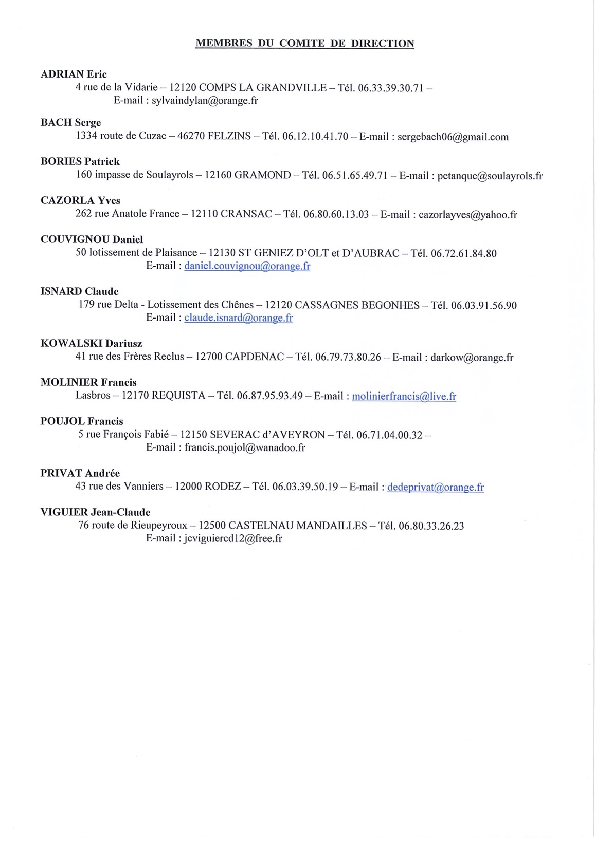 Comite Directeur 2025 2